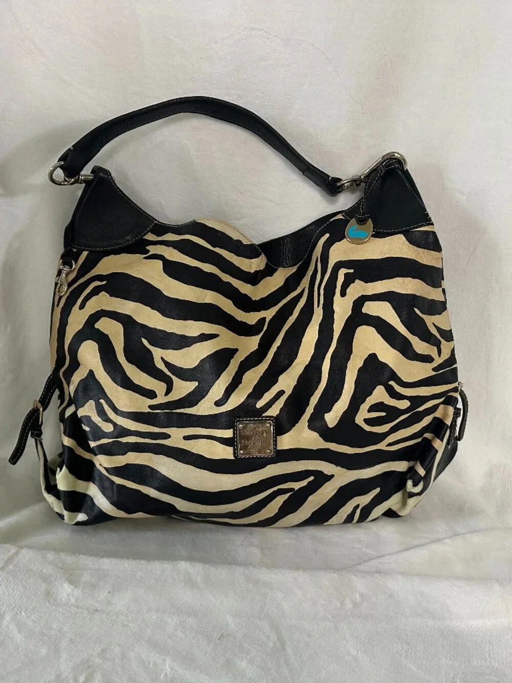 Dooney & Bourke Zebra Print Leather Hobo Bag Large